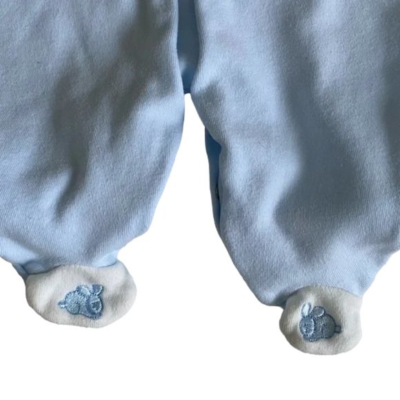 Embroidered Bunny Cotton Footie with Peter Pan Collar Made in Portugal 1 Month - Picture 3 of 6